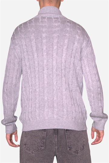 Basic - Half Zip Cable Knit - Light Grey